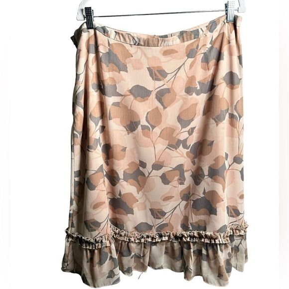 EUC Nicole Miller Women’s Tan Above Knee Ruffle Bottom Lined Skirt - Size 16 - Picture 2 of 6